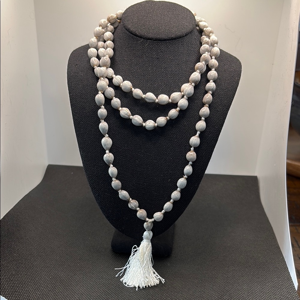 Grey Knotted Mala Necklace